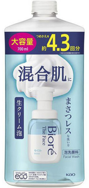 Biore 蜜妮 奶油泡沫洗顏慕斯補充瓶 藍色清爽保濕款, 1瓶, 700ml
