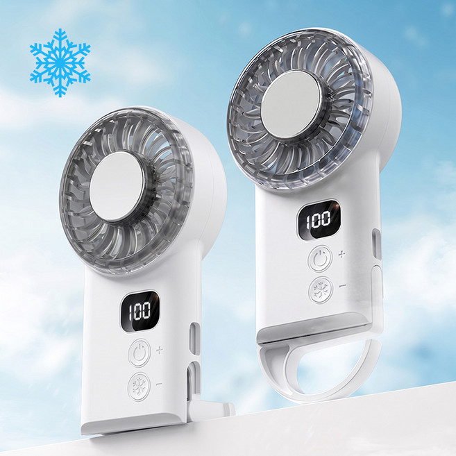 Craftsy 급속냉각 휴대용 선풍기 BLDC 모터 초강력 탁상용 에어컨 쿨링 미니 고리형 거치대 핸디 무선 손풍기, 화이트, X33