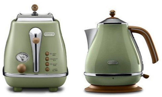 드롱기 커피 Delonghi 빈티지 전기 포트 토스터 세트 올리브 그린 168721