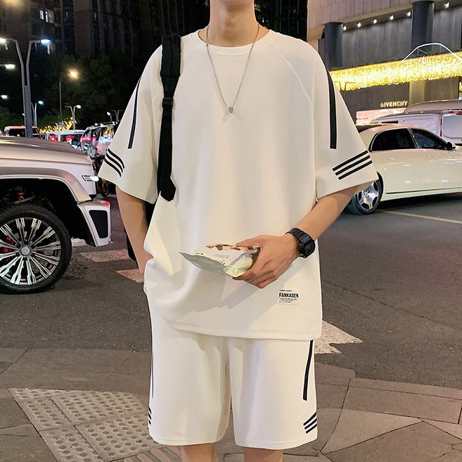 ANYOU 남성 여름 트레이닝 빅사이즈 세트 반팔+반바지 투피스