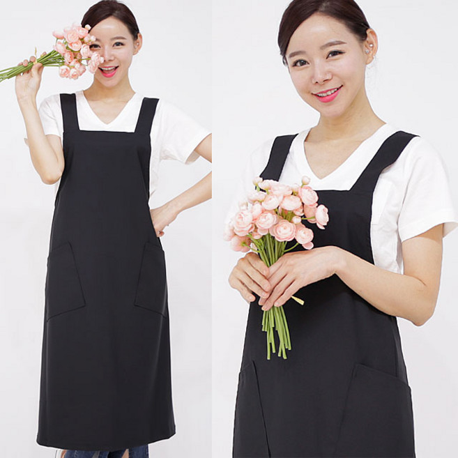 [ UAE48LL ] 검정색/검은색/얇은/X형/긴치마형/어깨끈/폴리/작업용/애견샵/미용실/롱앞치마, 1개