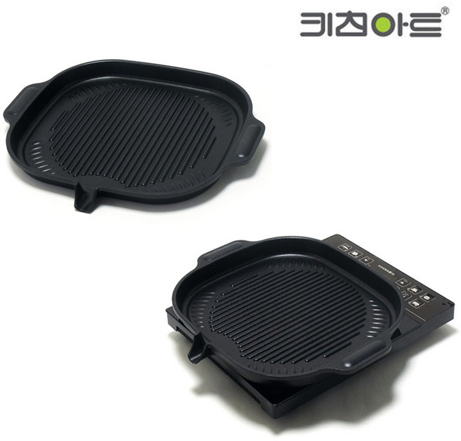 연기 안나는 가정용 인덕션용 고기 불판 캠핑 무쇠 그릴 철판 냄새없는 전기 인덕션 후라이팬 삽겹살 구이 팬 그리들 팬, 38.5 x 30cm