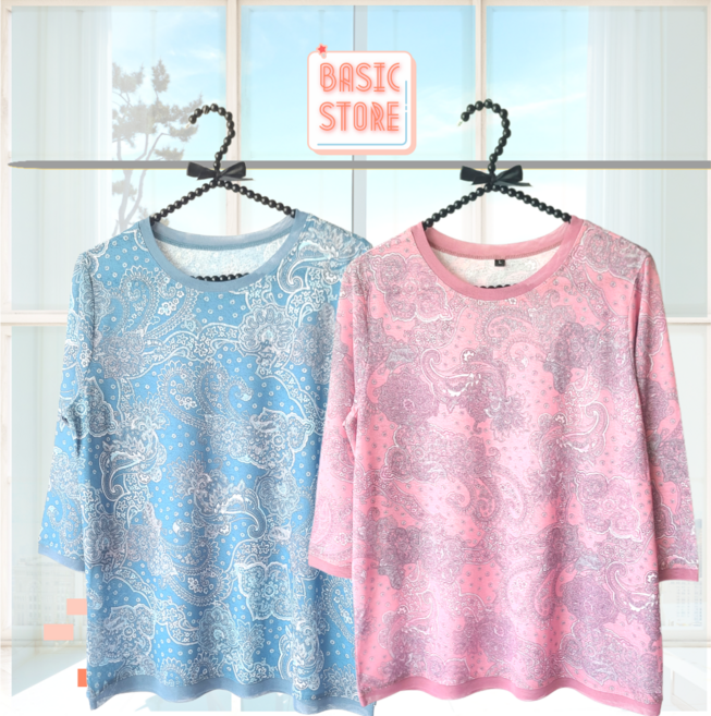 어르신샵 할머니 여름 옷 라운드 국산 엄마 7부 페이즐리 티셔츠 여성 70대 80대 티