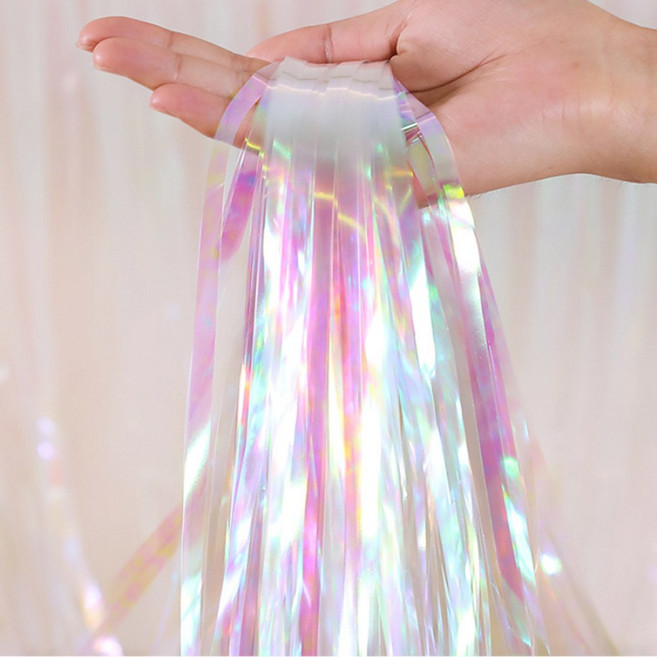 파리스 오로라 레인보우 파티 은박 커튼, 2개, 밀키 화이트
