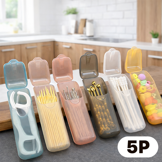 다비온 휴대용 치실 면봉 여행 수납 케이스, 5개, 랜덤