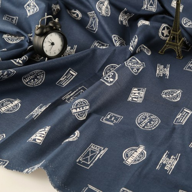 릴리패브릭 옥스포드 빈티지스탬프 블루 원단 천, SH0226 블루, 1개