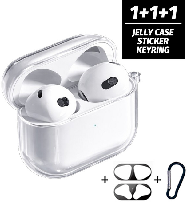 블링블링케이스 변색방지 에어팟 하드 케이스 + 철가루 방지 스티커 + 블랙 카라비너 세트, 레드(철방스), 에어팟4, 1개