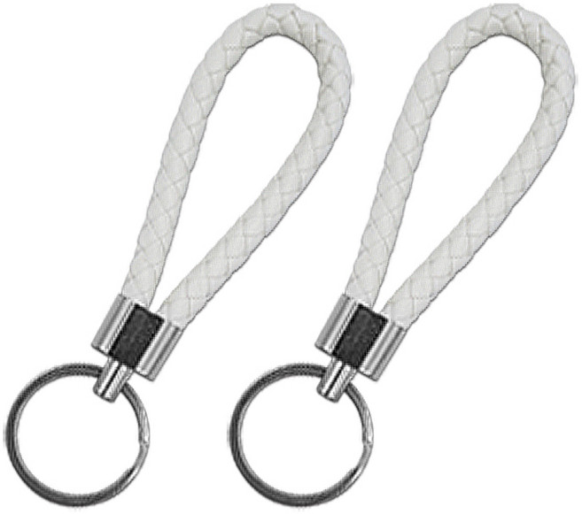 1+1 차량용 꽈배기 가죽 스트랩 키홀더 키링, 화이트