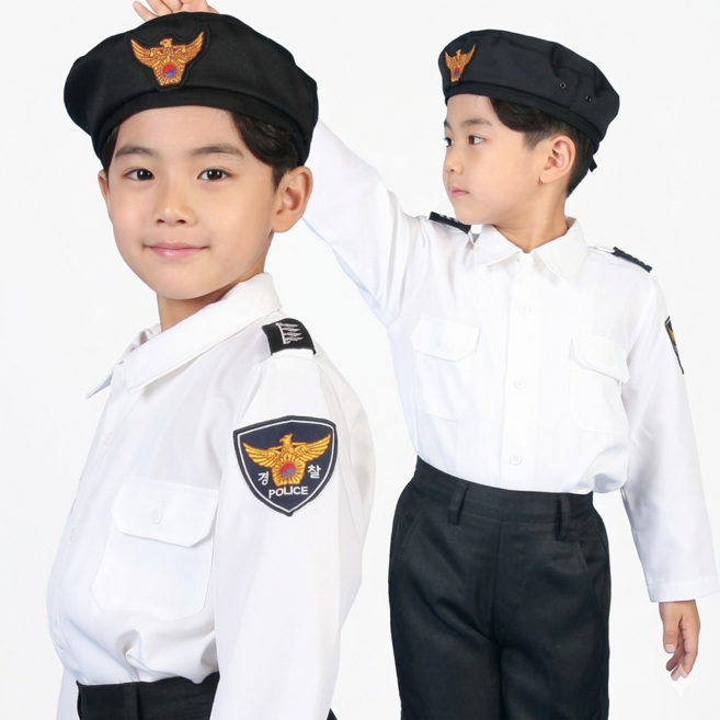 웰컴가운 아동 코스튬 어린이경찰 직업체험 할로윈 어린이집 행사 역할놀이 의상 CW20, CW20 흰색5호