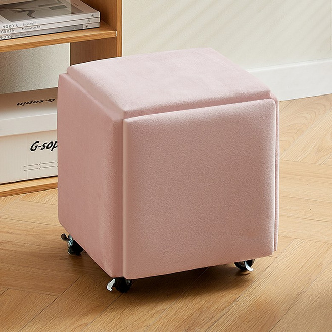 큐브의자 벨벳 큐브 사각스툴 소파 스툴 패브릭, 1개, 핑크레드 벨벳 소형