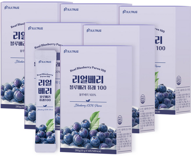 빌트루 리얼베리 블루베리 퓨레 100 스틱 즙, 84개, 20g