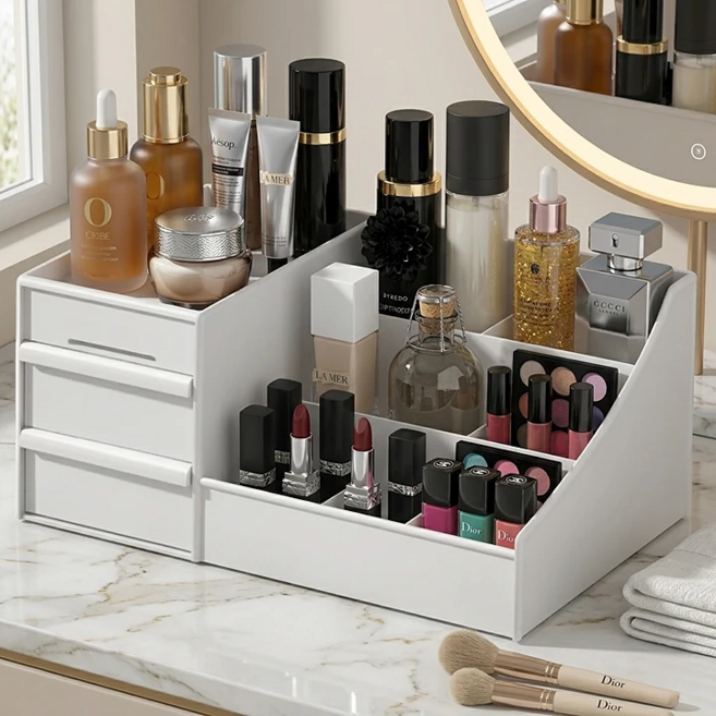 퍼플릿 깔끔 정돈 다용도 화장품 정리함, 화이트, 1개