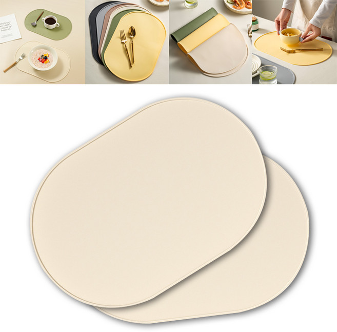 올라이이프지 실리콘 식탁 테이블 매트 대형 방수 깔개 2P, 2개, 대(39x27cm), 크림 베이지