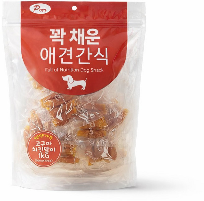 피어 꽉 채운 애견 육포 고기 치킨 오리 칠면조 사사미 강아지 대용량 간식, 1개, 1kg, 고구마치킨말이