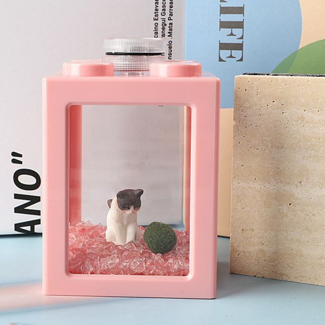 눈사람커플 블럭 어항 세트 마리모 포함 LED 전구 포함 베타 수조 키트 DIY, 선택완료, 1개