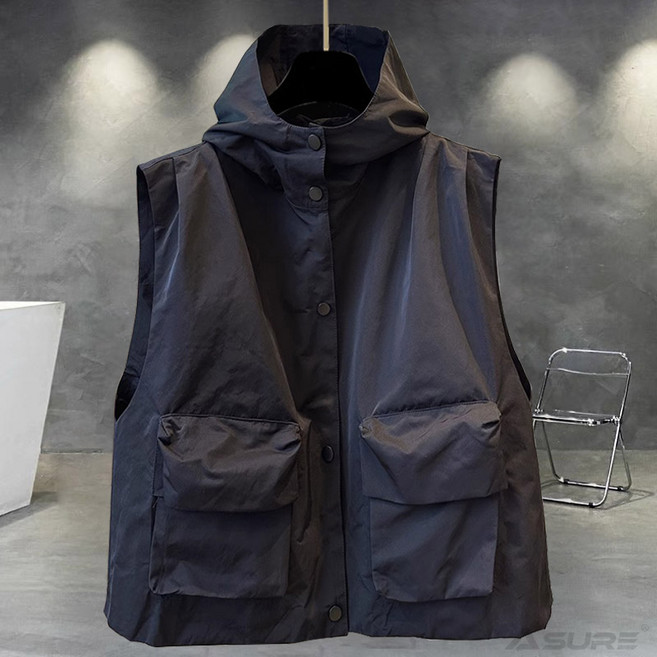 ASURE 여름 민소매 후드조끼 루즈핏 캐주얼 커플조끼