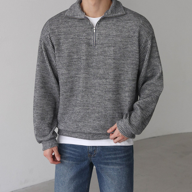 베이직바이블 남자 니트 반집업 골지 맨투맨 오버핏 티셔츠 긴팔 코디 스웨터