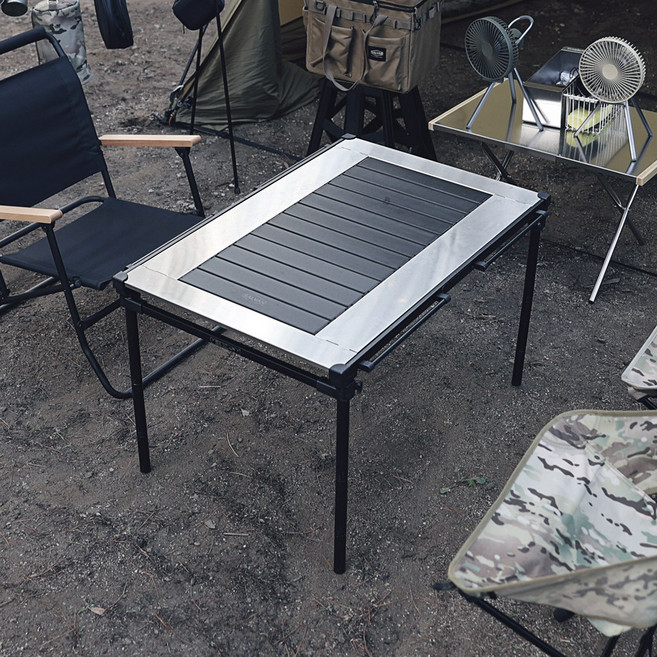 살반 캠핑 3유닛 IGT 테이블 와이드 경량 롤 상판 테이블, 블랙