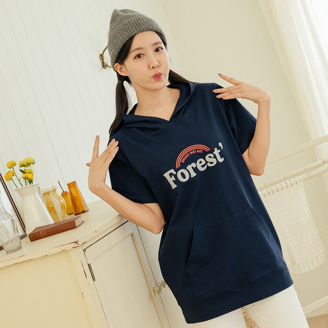 반팔 무지개후드티