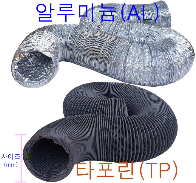 후렉시블자바라 75~600mm 타포린 닥트호스 은박 천 자바라 닥트부속 덕트부속, 타포린(TP), 125mm, 5m, 1개