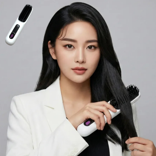 지티시재팬 무선 휴대용 빗고데기 헤어 뿌리 볼륨 스타일링 고데기, 화이트