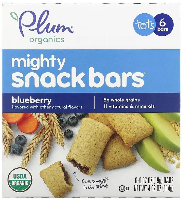 Plum Organics 마이티 스낵바 블루베리맛 19g6개입 1세 이상 유아용 유기농 곡물바 (미국산), 블루베리 1개 - 쿠팡
