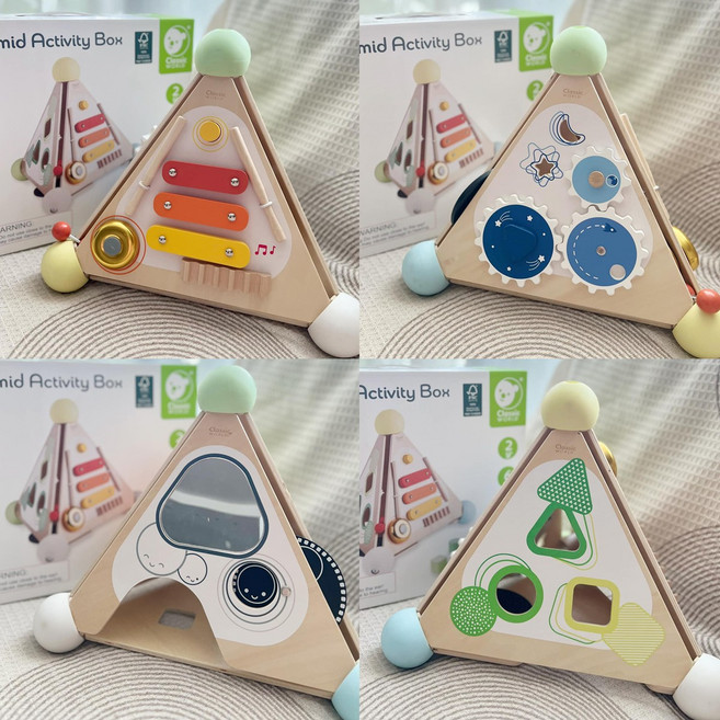 클래식월드 피라미드 원목 활동박스 도형 블록 실로폰 거울 아기 유아 돌 선물, 피라미드활동박스, 1개
