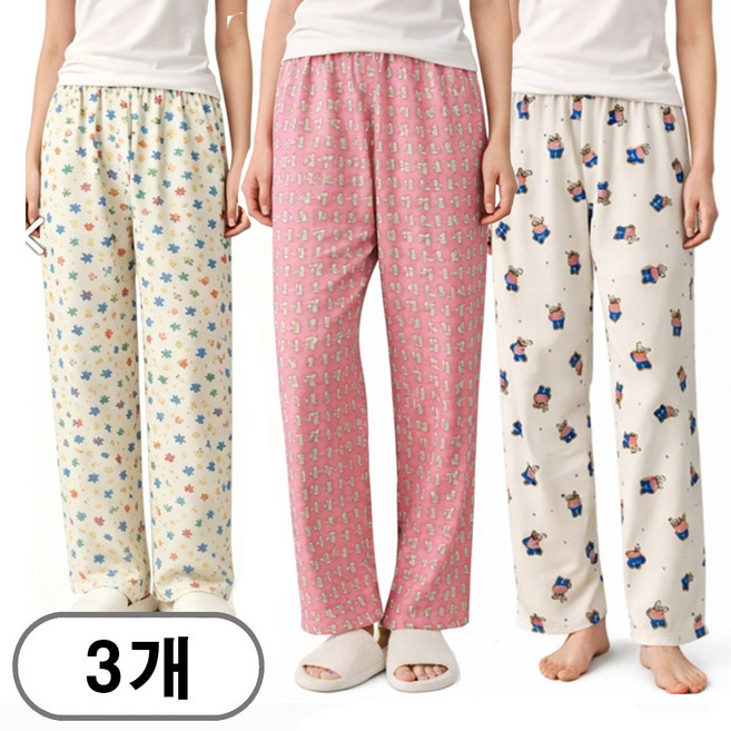 차쿠 1+1+1 여성 잠옷 바지 곰돌이 잠옷 파자마 바지 세트