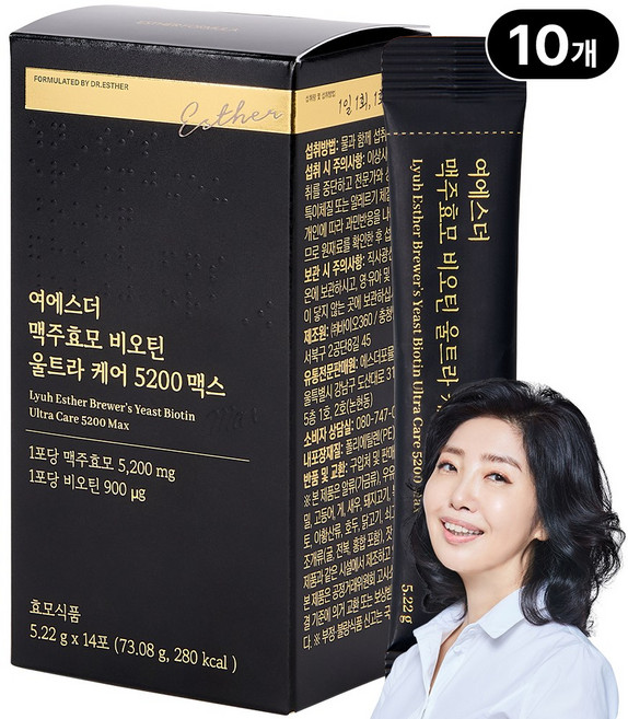 [국민영양 프로젝트] 여에스더 맥주효모&비오틴 울트라 케어 5200 맥스 (국내 최대 함량 맥주효모&비오틴 3 000%), 14회분, 10박스