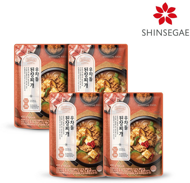 [신세계푸드] 호텔컬렉션 에센셜 우차돌 된장찌개 450g x 4팩, 4개