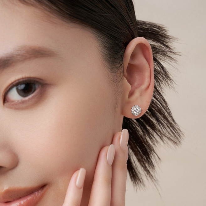 KRKC 원형 모이사나이트 귀걸이 실버925 여성용 귀걸이