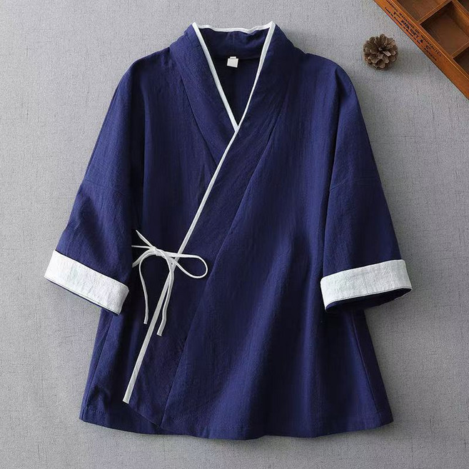 男女中國風棉麻斜襟V領襯衫上衣開衫 禪意茶服