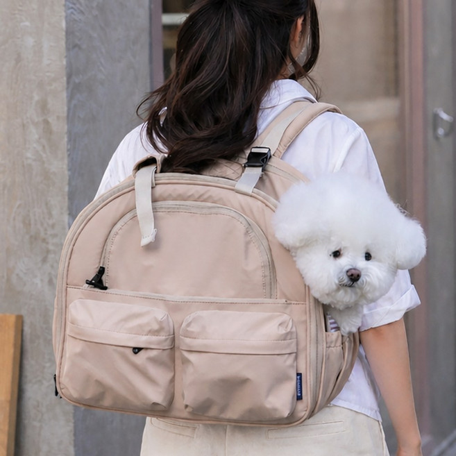 펫츠랜드 몽드 강아지 고양이 백팩 이동가방 캐리어 +이너쿠션 세트, 베이지 M + 이너쿠션세트, 1개