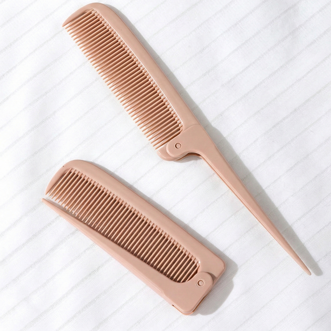 접이식 미니빗 꼬리빗 파우치 쏙 포켓용, 1개, 핑크