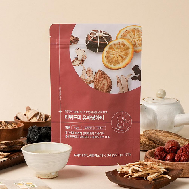 건강한 유자쌍화티 15티백 쌍화차 고흥유자 전통 한방차 선물, 2.3g, 1개, 15개입