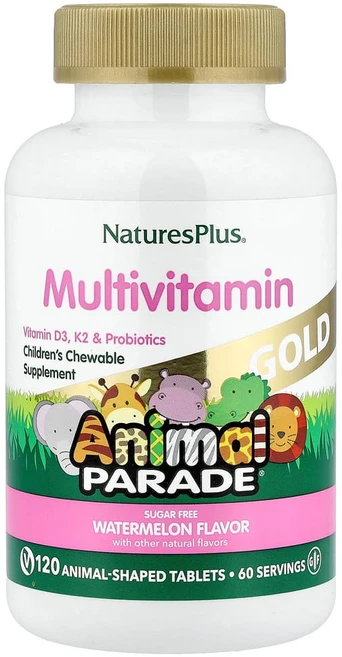 네이쳐스플러스 소스오브라이프 애니멀퍼레이드 골드 츄어블 멀티비타민 미네랄 수박맛 동물 모양 120정, 1개, 1개 - 쿠팡