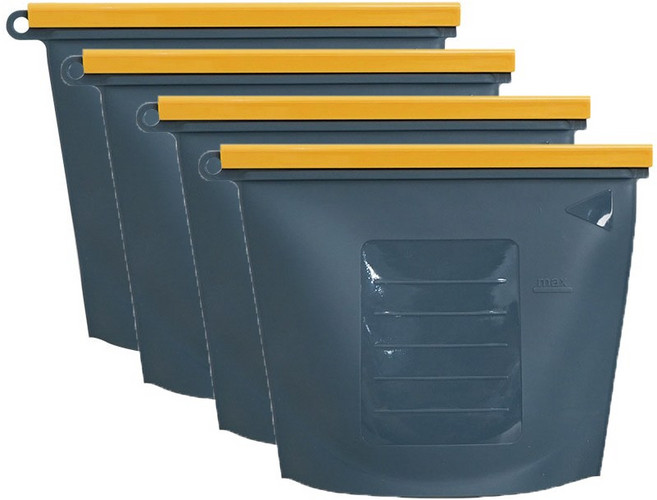 다회용 두툼 대용량 밀폐 실리콘 지퍼백 전자레인지 사용 가능한 실리콘 지퍼백 1세트 YHY, 블루*4, 4개