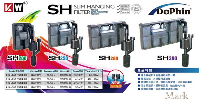 Dophin 海豚 SH-280 薄型外掛過濾器, 1個, SH系列-過濾棉板2入