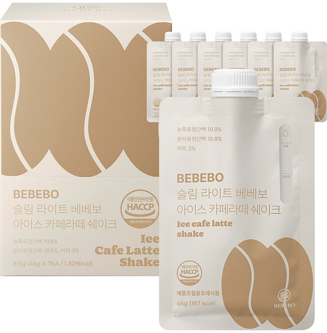 베베보 단백질 쉐이크 카페라떼맛 고단백 저당 다이어트 식사대용 45g, 1개, 7회분