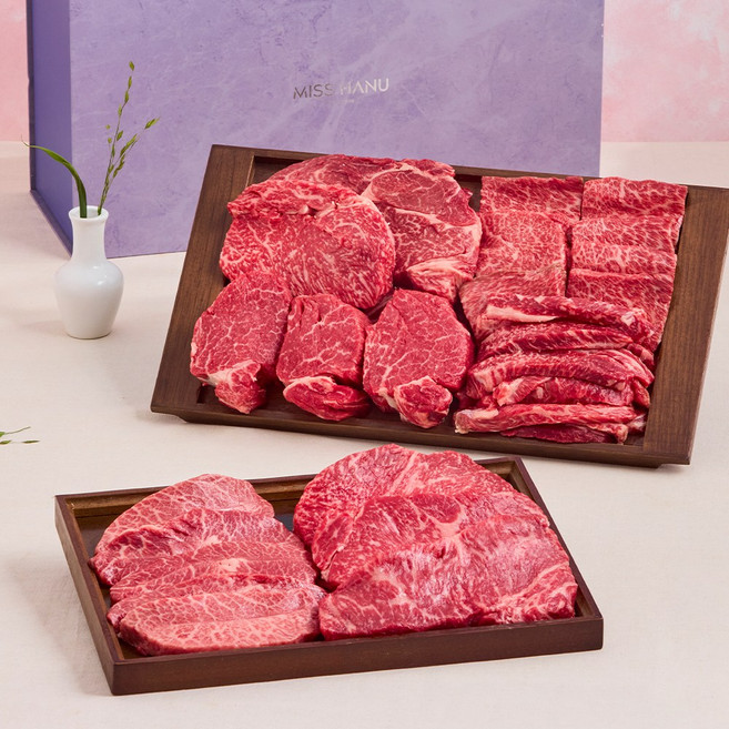 [미쓰하누]1++No.9 등급 한우 선물세트 2.5kg 2kg 예단 투뿔 꽃등심 살치 꽃살 안심, 구이모듬 2kg, 일반배송(1시이전주문건당일발송), 1세트