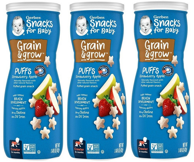 Gerber Puffs 거버 퍼프 유아 과자 스낵 딸기 사과 42g x3팩, 1개