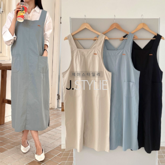 제이스타일리 면 롱 멜빵치마 데일리 활용성 좋은 토토 원피스