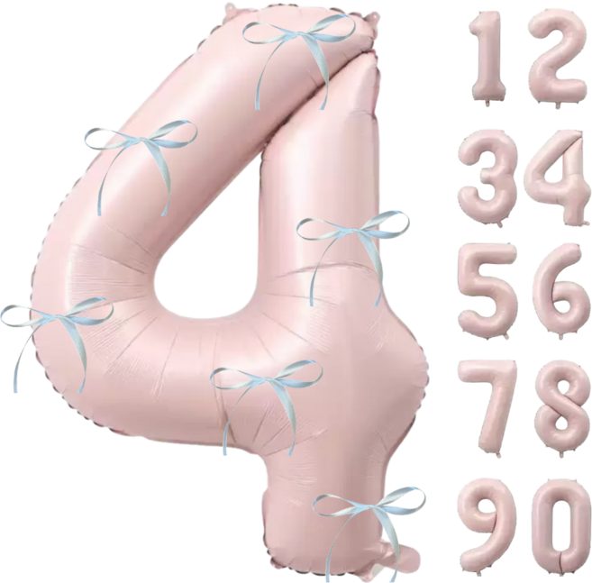 파티에진심인사람들 초대형 숫자풍선+발레코어 리본 6p 세트 40인치 100cm 셀프 백일 돌 환갑 촬영 포토존, 1개, 베이비핑크4
