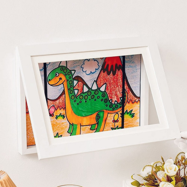 이지유 아이 그림 보관 100장 액자 벽걸이 키핑 프레임 스케치북 상장 미술 아이방 선물, 화이트, 1개