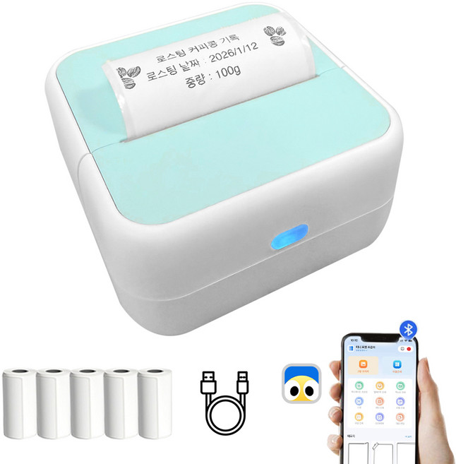 FDUCE S1 미니 포켓 프린터 감엳 라벨기 + 접착 라벨지 5개입, 1개, 그린