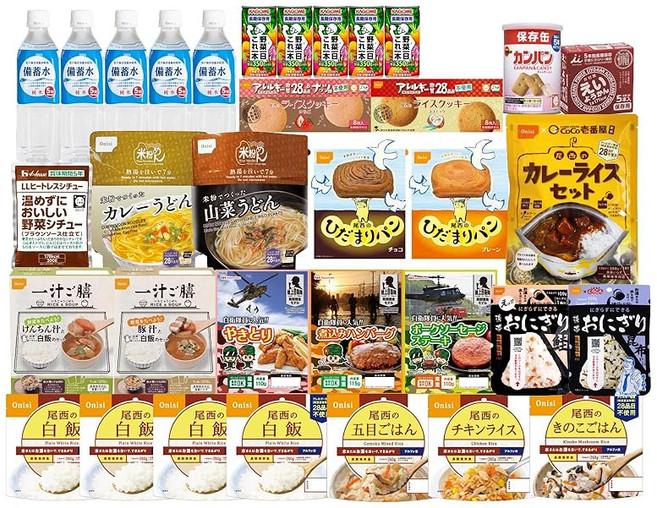 23종 34점 맛에 집중한 비상식량 세트 5일분 5년 보존 방재사 감독 장기 보존식 알파 쌀 간식 포함 음료 포함 3식 × 5일분 총 15식분 비축식 방재식, 1개, 1g