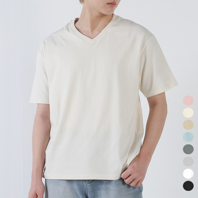 아우라큐 트임반팔티-브이넥 무지 20수 남여공용 반팔 티셔츠