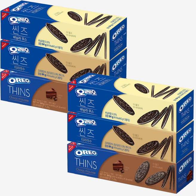 날씬한 디저트 쿠키 오레오 씬즈 3종 혼합 84g x 6개 선물세트 (바닐라무스 초코무스 티라미수 각2개), 1개