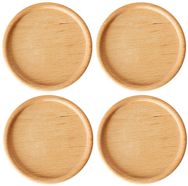 투데이리빙 4개입 세트 우드 티코스터 나무 원형 코스터 고급형 월넛 느티 커피잔 받침 디자인 컵받침 원목 티타임 받침대 감성 테이블 웨어 인테리어 미니 소품 트레이, 4개