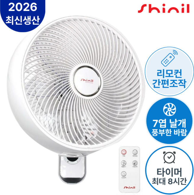 신일 벽걸이 써큘레이터형 리모컨 선풍기 35cm, SIF-CW14KBC
